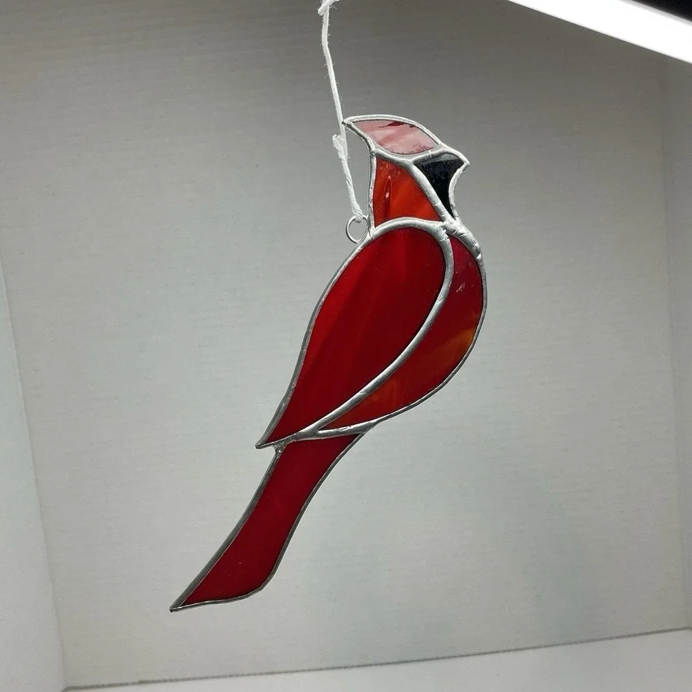 Cardinal Stain Glass Sun Catcher Red Bird Hanging Bird 7 1/2